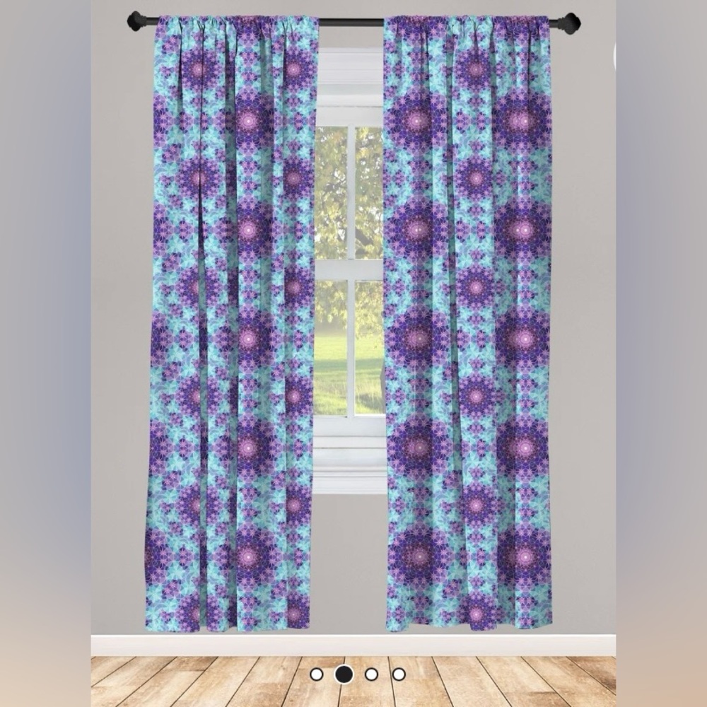 Red Barrel Studio® PurpleMandala 4-Panel Curtains, Mosaic Fractal, SkyBlueMauve